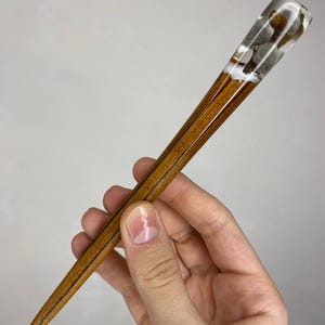 Oak Wood Hair Stick with Cats: Resin Hair Fork, Nature Gift