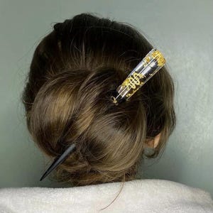 金箔のヘアピン「ゴールデンスネーク」、ヘアクリップ。ヘアピン、木、クリスタル樹脂、金箔の木製ヘアスティック、ロングヘア用バンホルダー