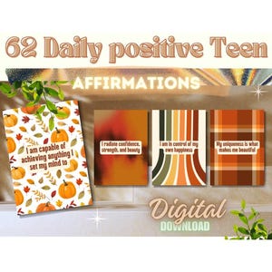 Juego de 62 tarjetas de afirmación positiva para adolescentes, edición de otoño, inspiración, tarjetas imprimibles, regalo para adolescentes, descarga instantánea, amor propio para adolescentes