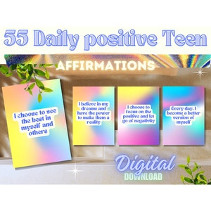 Set of 55 Positive Teen Affirmation Cards, Inspiration, Printable Card Deck, Gift for Teens, Instant download, Self Love for Teens, Tie Dye