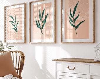 Conjunto de impresiones de hojas botánicas: Arte mural bohemio abstracto (descarga digital)