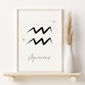Aquarius Zodiac Print: Minimalist Star Sign Astrology Poster (Digital Download)