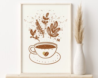 Floral Coffee Cup Art, Coffee Bar Decor (Digital Print