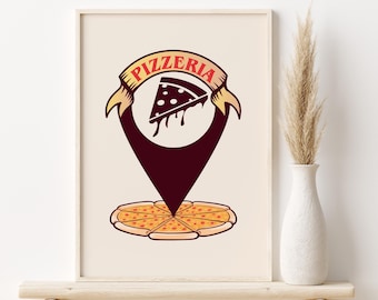 Vintage pizzeriaaffisch: Retro italiensk kökskonst (digital nedladdning)