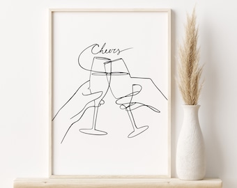 Prost Linie Kunstdruck, Sektgläser Poster (Digitaler Download)