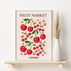 Fruit Market Wall Art, Kitchen Decor, Cherry Poster, Printable Cherry Poster, Fruit Market Print, Cherry Digital Print, Kitchen Wall Art