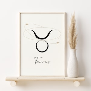Taurus Zodiac Wall Art, Printable Wall Art, Minimalist Astrology Poster, Taurus Symbol Print, Modern Star Sign Decor, Digital Download