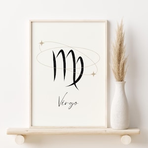 Virgo Zodiac Wall Art, Printable Wall Art, Minimalist Astrology Poster, Virgo Symbol Print, Modern Star Sign Decor, Digital Download
