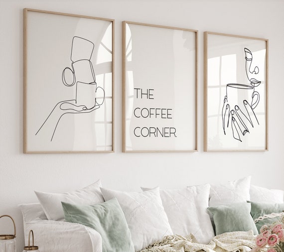 Coffee Corner Line Art Print Set: Minimalist Decor (Digital Download)