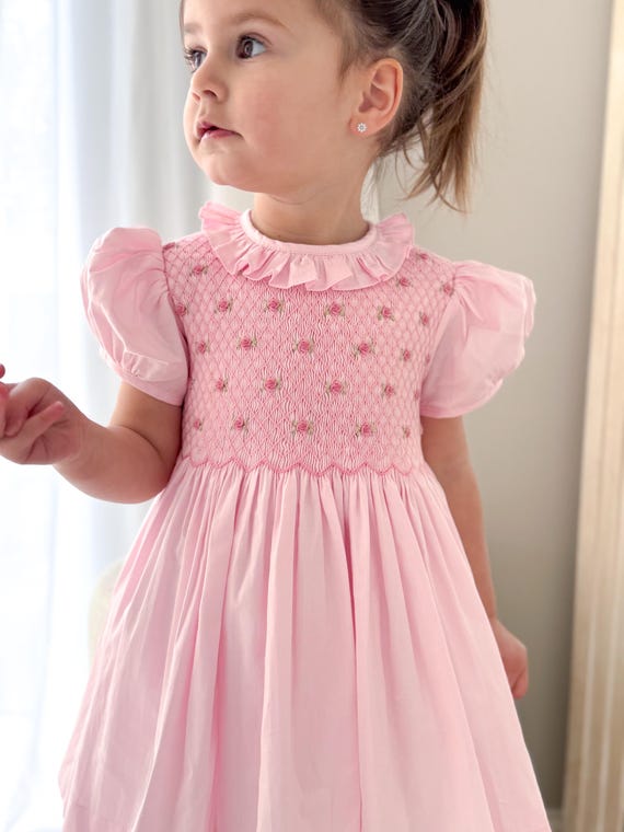 Pink Rose Hand Smocked Dress: Pink Flower Girl Dress, Birthday Outfit - Etsy Pink Rose Hand Smocked Dress: Pink Flower Girl Dress, Birthday Outfit - Etsy