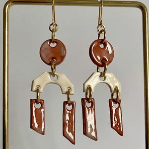 Statement geometrische Ohrringe Keramik natural, rot, weiß, terracotta Keramikschmuck