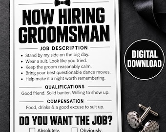Funny Groomsman Proposal Card Now Hiring Groomsman Job Description Printable 5x7 Digital Download Wedding Party Invitation