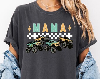 Camiseta de mamá Monster Truck, camiseta retro para mamá, camiseta de mamá embarazada con colores cómodos, camiseta para fiesta de cumpleaños de niño, camiseta para mamá primeriza, regalo para baby shower