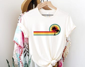 Retro Tropical Island Shirt, Summer Sunset Beach Shirt, 2025 Vacation Vibes Shirt, Palm Tree Graphic Shirt, Beach Aesthetic Summer T-Shirt