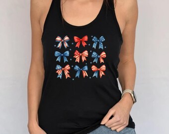 Camiseta sin mangas con lazo de EE. UU., camiseta sin mangas con lazo americano coqueta, camiseta sin mangas del 4 de julio, camiseta sin mangas del Día de los Caídos, camiseta sin mangas bonita de EE. UU., camiseta sin mangas con lazo patriótico