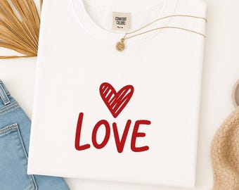 Comfort kleuren valentijnsshirt, trendy Valentijnsdag T-shirt, retro liefdeshart grafisch shirt, leuk esthetisch valentijnscadeau voor hem of haar