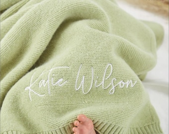 Coperta personalizzata con nome bambino ricamato, coperta per bambino in maglia di cotone, coperta per passeggino a colori confortevoli, regalo per neonato monogramma personalizzato