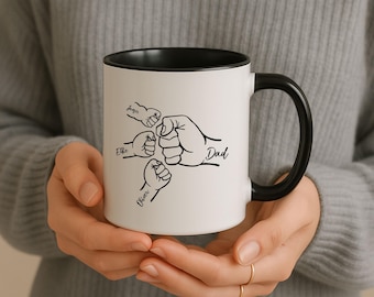 Personalized Fist Bump Dad Mug, Custom Kids Names Dad Mug, Father’s Day Gift from Kids, Cute Dad Mug, Fist Bump Mug for Dad, Gift for Daddy