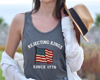 Rejecting Kings Tank Top, Since 1776 Tank Top, No Kings in America Tank, Patriotic Tank, Pro-Democracy Tank Top, USA Flag Tank Top for Women