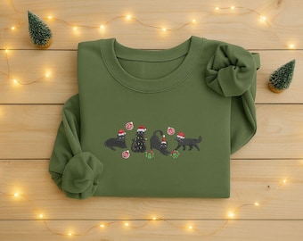 Christmas Cats Embroidered Sweatshirt, Funny Cat Holiday Sweatshirt, Cute Xmas Crewneck Sweatshirt, Festive Christmas Shirt, Cat Lovers Gift