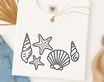 Comfort Colors Seashell Shirt, Summer Beach Shirt, Coastal Ocean Lover Shirt, Seashell Graphic Shirt, Aesthetic Summer Vibes Shirt for Women
