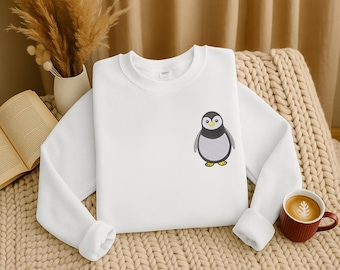 Sudadera de pingüino bordada, sudadera de cuello redondo con pingüino, sudadera estética de animales, sudadera acogedora de invierno, regalos para amantes de los pingüinos