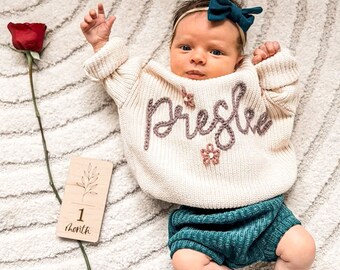 Custom Name Sweater, Personalized Baby Sweater, Embroidery Name Sweater, Newborn Girl Coming Home Outfit, Custom Knitted Gifts for Babies