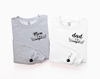 Customized Mom of An Angel & Dad of An Angel Sweatshirt, Baby Memorial Hoodie for Parents, Personalized Remembrance Name on Sleeve Shirt