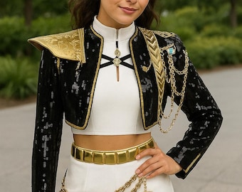 Kpop Demon Hunter Girls Group Black Gold Costume Set - Demon Hunter - Halloween Cosplay