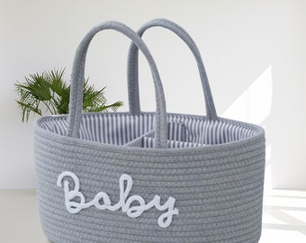 Cesta de nombre de bebé bordada a mano, cesta de bebé con monograma personalizado, regalo de cumpleaños de nombre de bebé lindo personalizado, regalo de cesta de juguete decorativa
