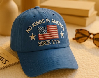 Boné "No Kings in America", boné bordado dos EUA, boné de beisebol de protesto, boné com bandeira americana, boné patriótico pró-democracia, boné anti-Trump, presente dos EUA