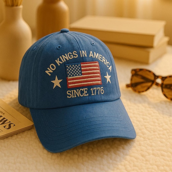 No Kings in America Cap, Embroidered USA Hat, Protest Baseball Cap, American Flag Hat, Pro-Democracy Patriotic Cap, Anti-Trump Cap, USA Gift