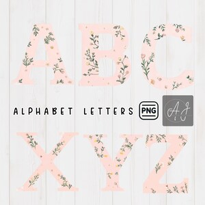 Alfabeto floreale vintage, lettere floreali, tipografia estetica, design floreale pastello, eleganti lettere maiuscole, download di file PNG digitali