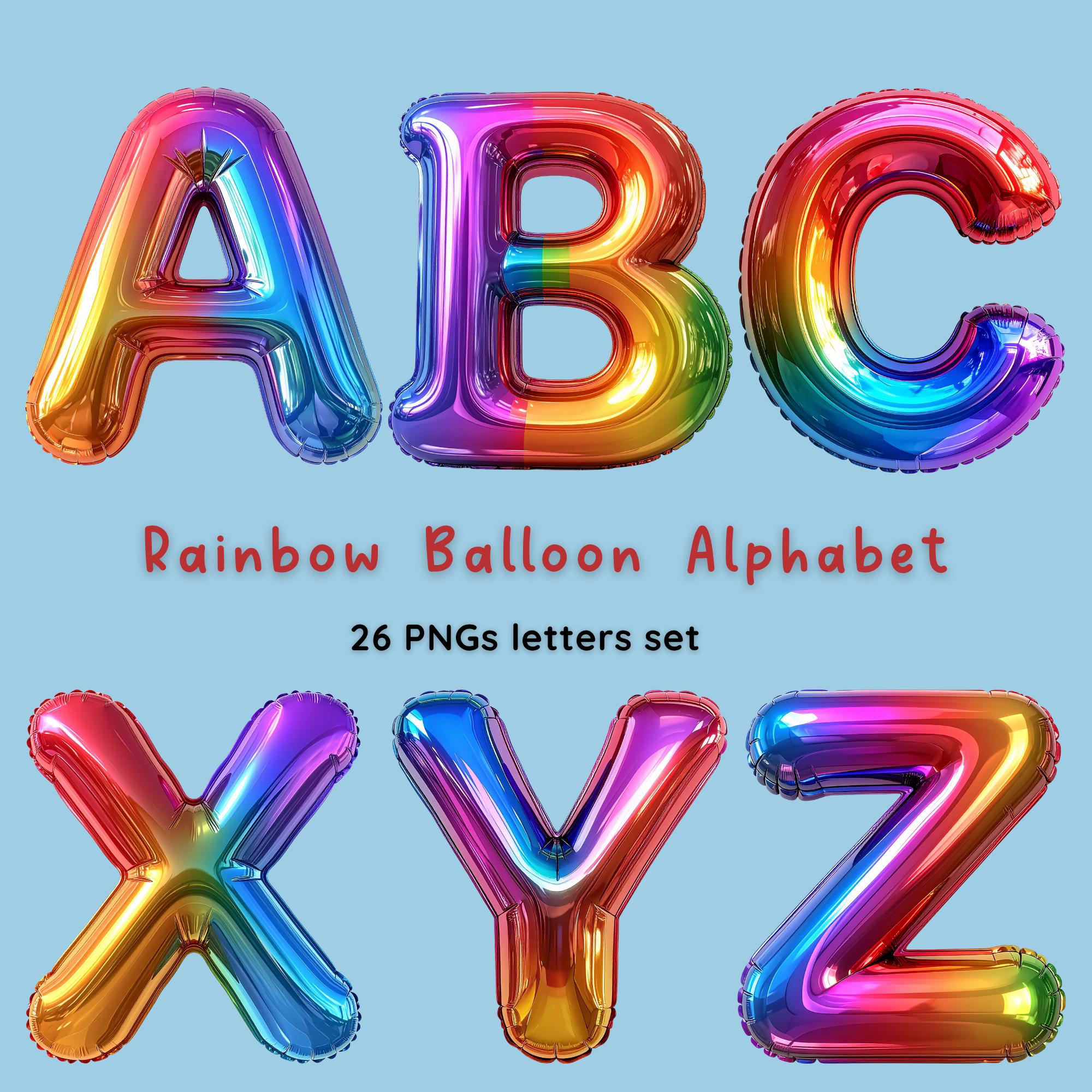 Rainbow Foil Balloon Alphabet Clipart: Metallic Party Font