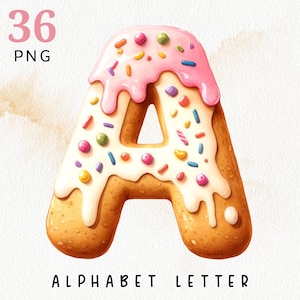 Letras 3D de galletas - Alfabeto de donut rosa - Clipart de galleta espolvoreada - Letras de galleta PNG Set - Alfabetos de caramelo rosa - Alfabeto amante de las galletas