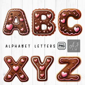 Alfabeto biscotto PNG, alfabeto di San Valentino, clipart alfabeto di cioccolato, lettere con cuori rosa, clipart acquerello, lettere a tema amore