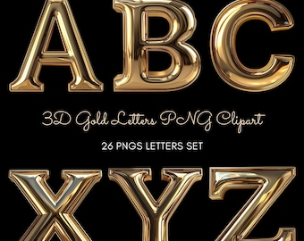 3D Gold Letters PNG Clipart  Luxury Metallic Gold Alphabet Shiny Glam Font Digital Download