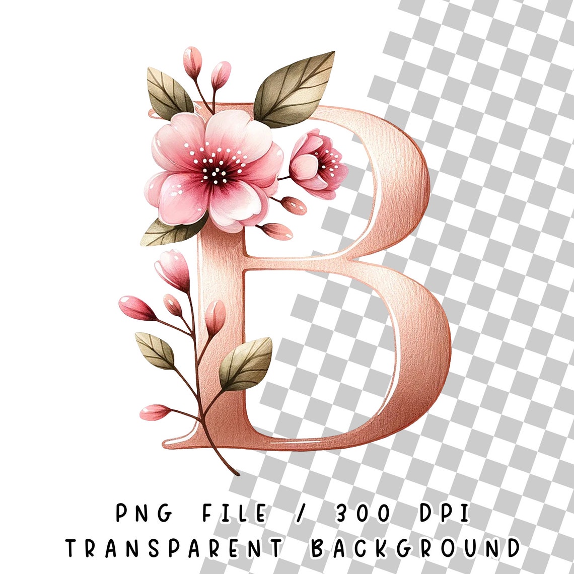 Rose Gold Floral Alphabet | Watercolor Pink Flowers Letter A-Z Clipart ...