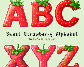 Strawberry Alphabet Clipart Bundle | Kawaii Fruit Letters for kids