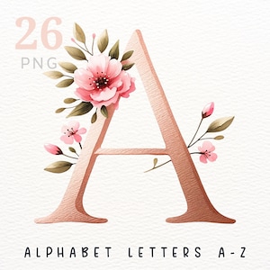 Rose Gold Floral Alphabet: Watercolor Letter Clipart (PNG)