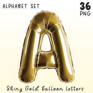 Gold Balloon Letters and Numbers Clipart: Party Decorations (Digital Download)