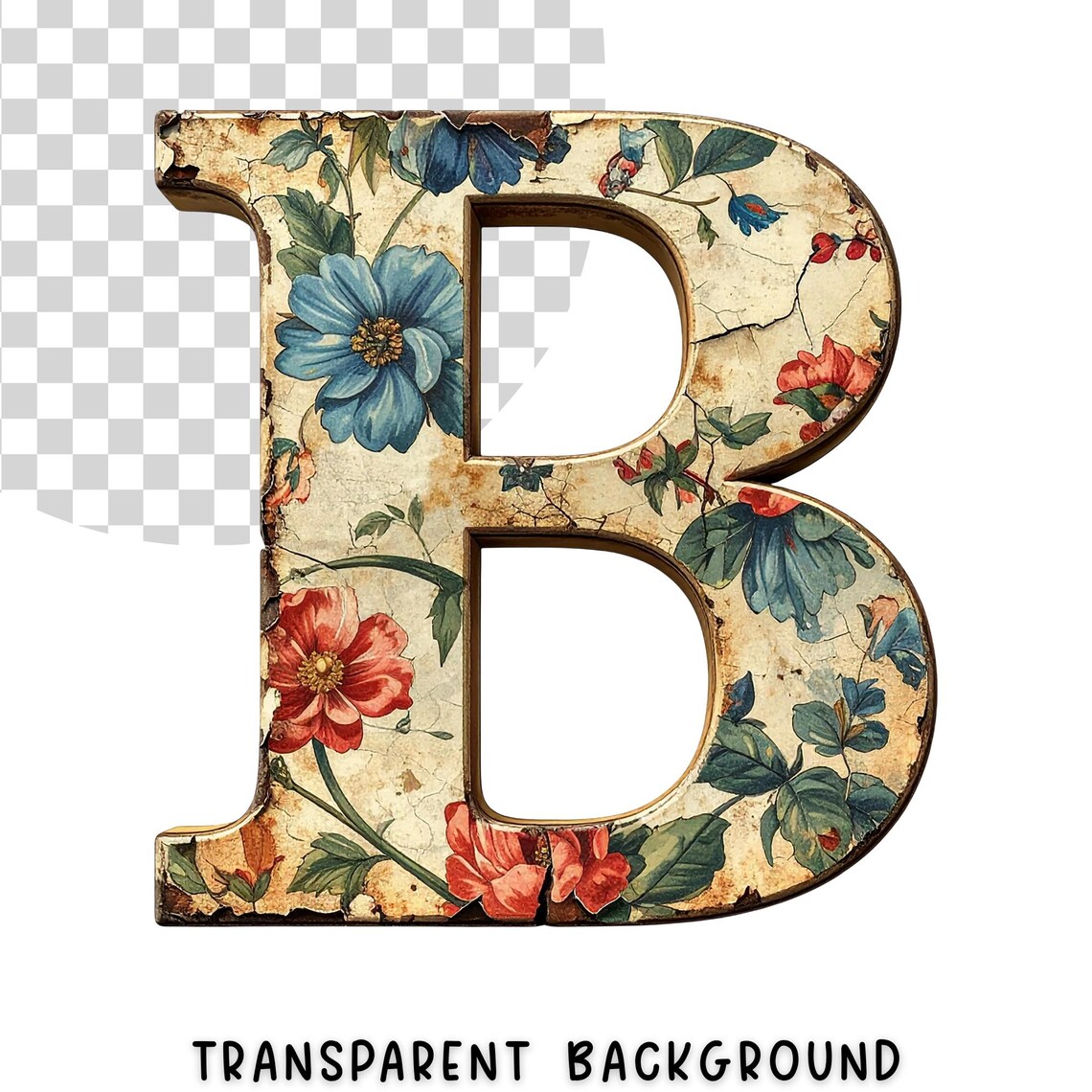 Vintage Floral Alphabet Clipart – Shabby Chic PNG Font (digital File ...