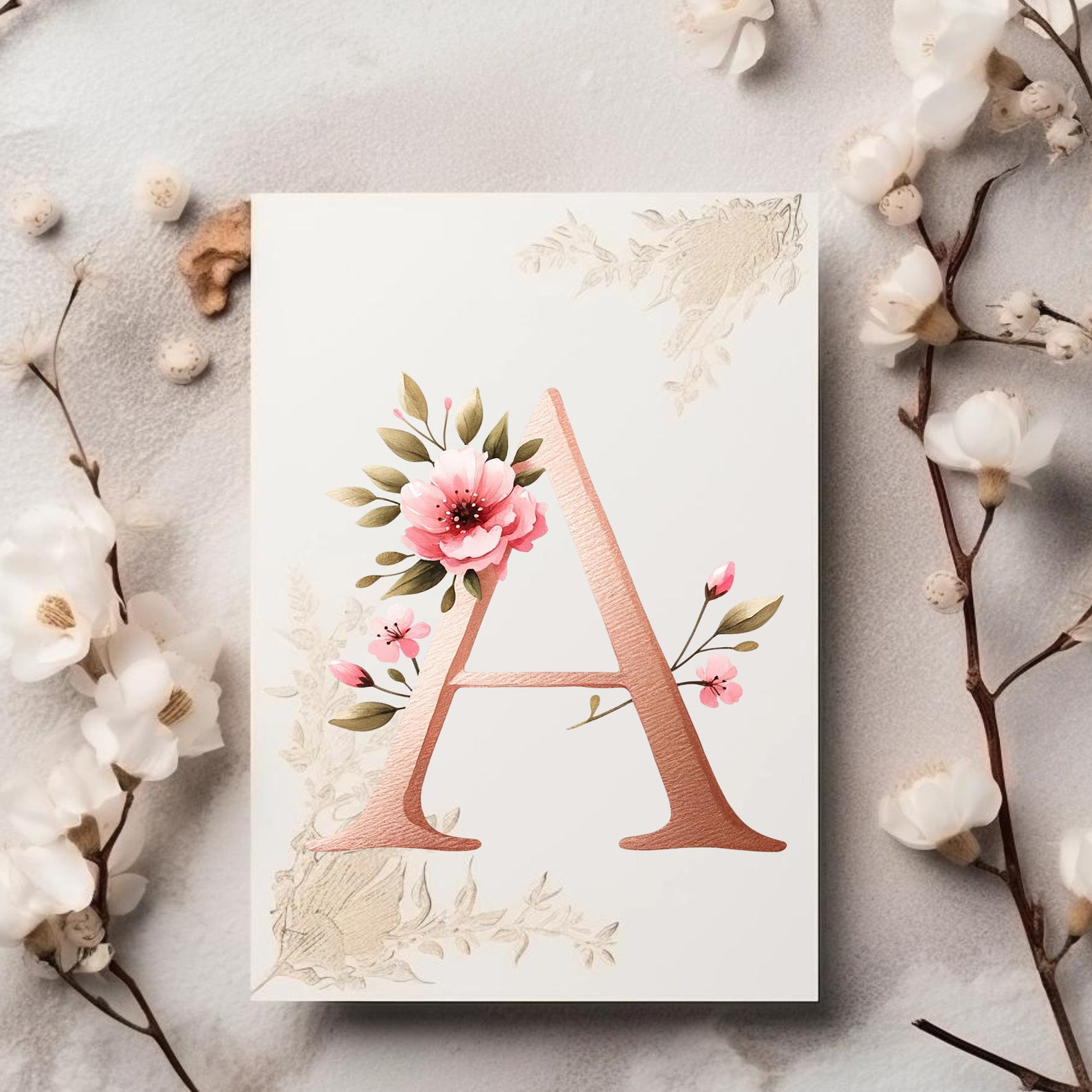 Rose Gold Floral Alphabet | Watercolor Pink Flowers Letter A-Z Clipart ...