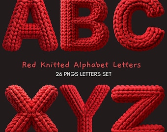 Red Knitted Alphabet Letters: Christmas Cozy Yarn Font (PNG Digital Download)