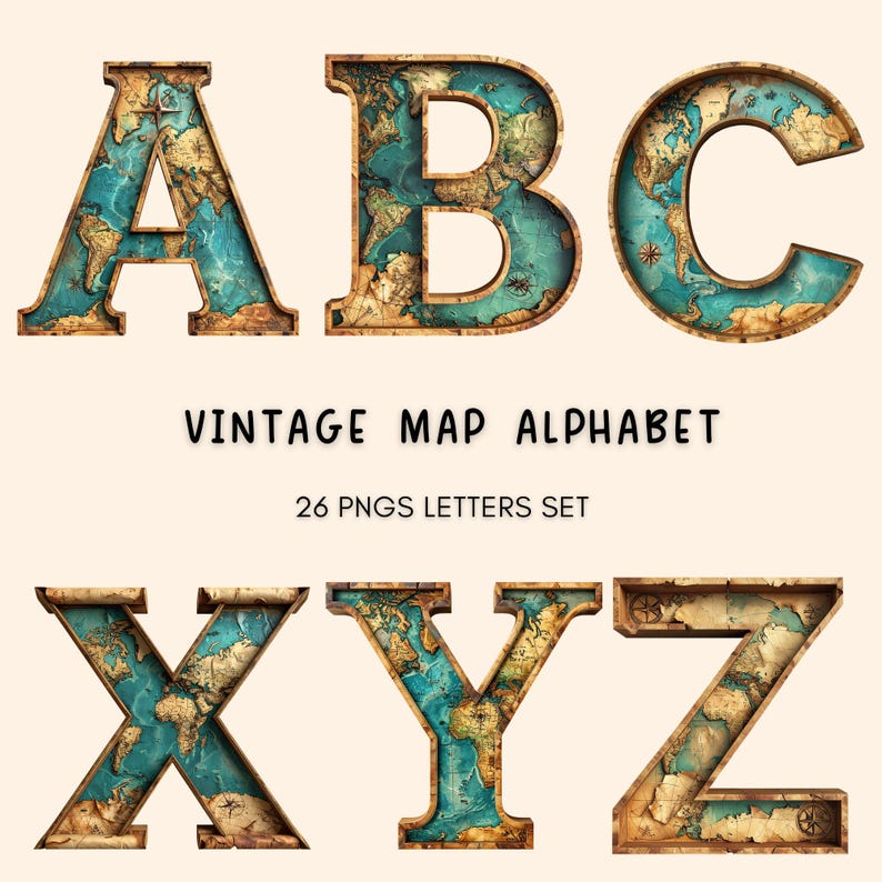 Map Letter R Vintage World Map Alphabet - Antique Map Letters Design Digital ...