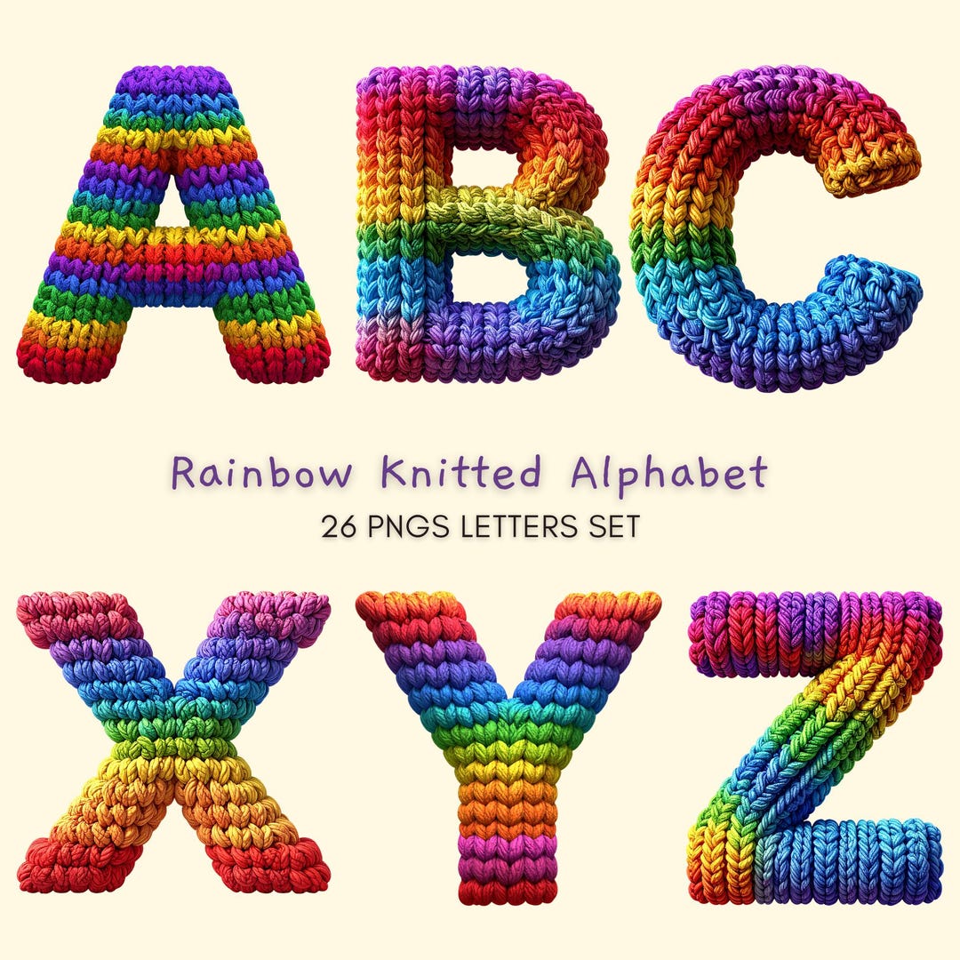 Yarn Letter R Rainbow Knit Alphabet Clipart: Cozy Yarn Letters PNG (digital Download ...