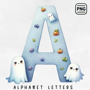 Alfabeto fantasma, lettere Spooky Boo, fantasmi di fiori di Halloween, decorazioni pastello di Halloween, lettere della stagione spettrale, sublimazione di clipart di Halloween