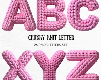 Chunky knit letter - Yarn cozy alphabet art - Fluffy knit decor design - Digital Download