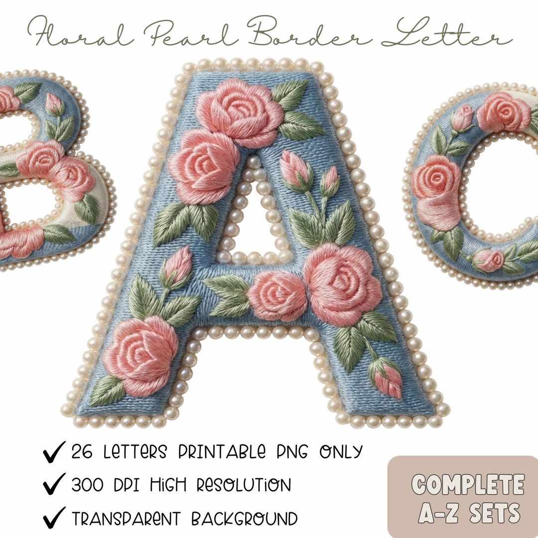 Floral Pearl Border Alphabet Letter PNG - Pink Rose Monogram Design ...