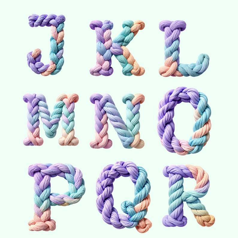 Pastel Knitted Alphabet PNG: Cozy Yarn Letters Sublimation Design ...